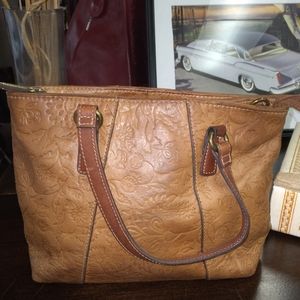 Vintage tooled leather Fossil bag